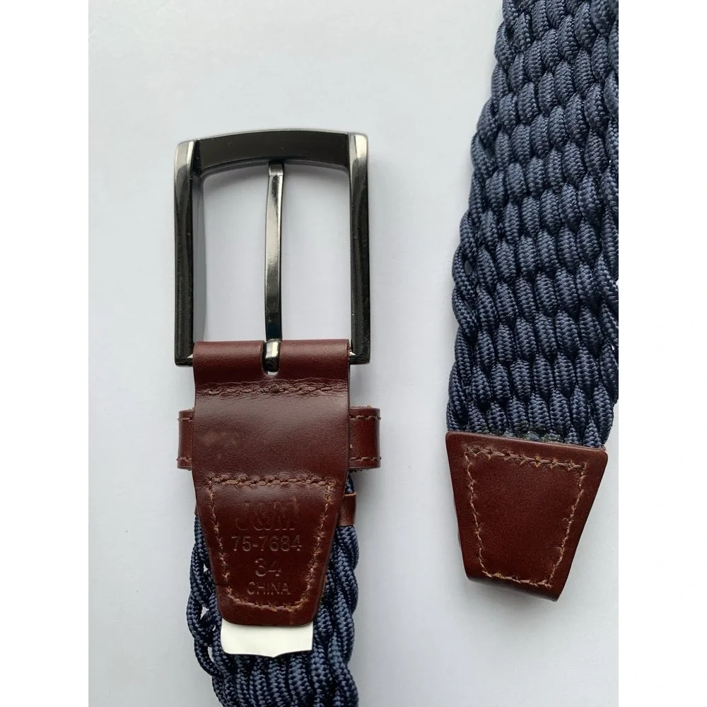 Johnston Murphy Mens 34 Navy Braided Stretch Belt Woven Golf Leather
